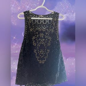 Long black Lacey studded tank top